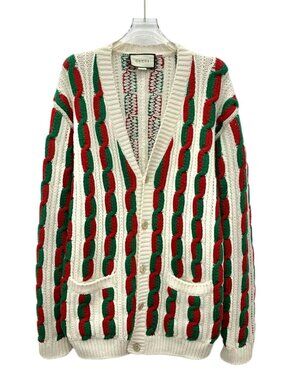J30722 Gucci Gucci colorblock cable knit wool cardigan jacket S size